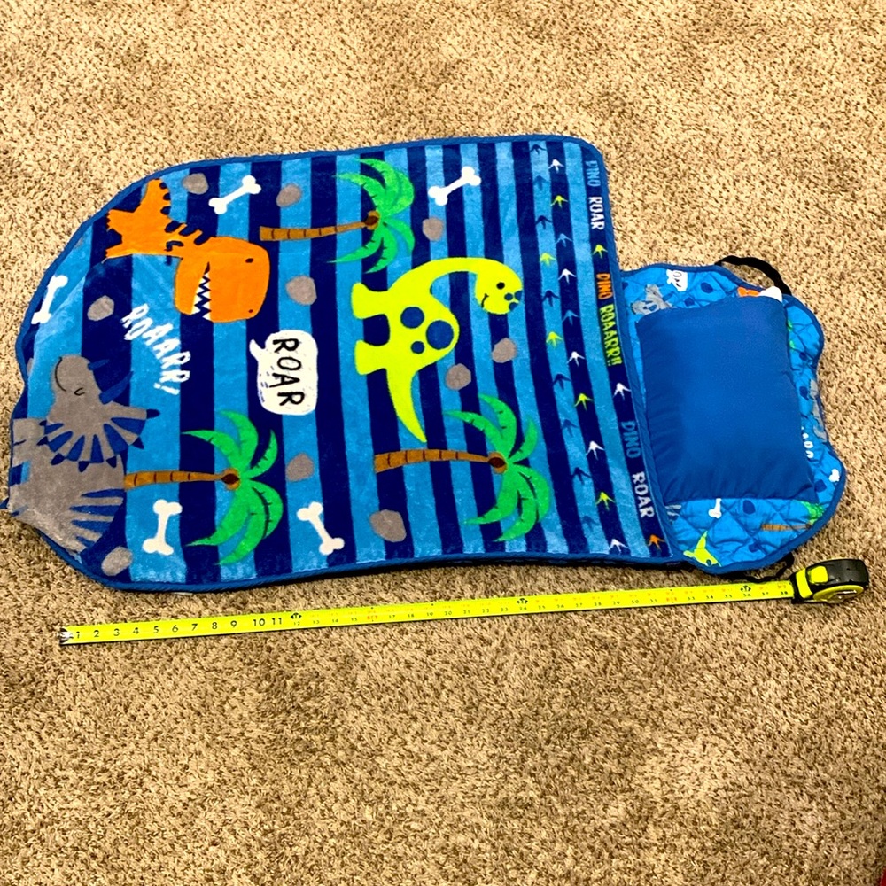 Dinosaur nap mat with attached blanket and pillow! Very soft blanket